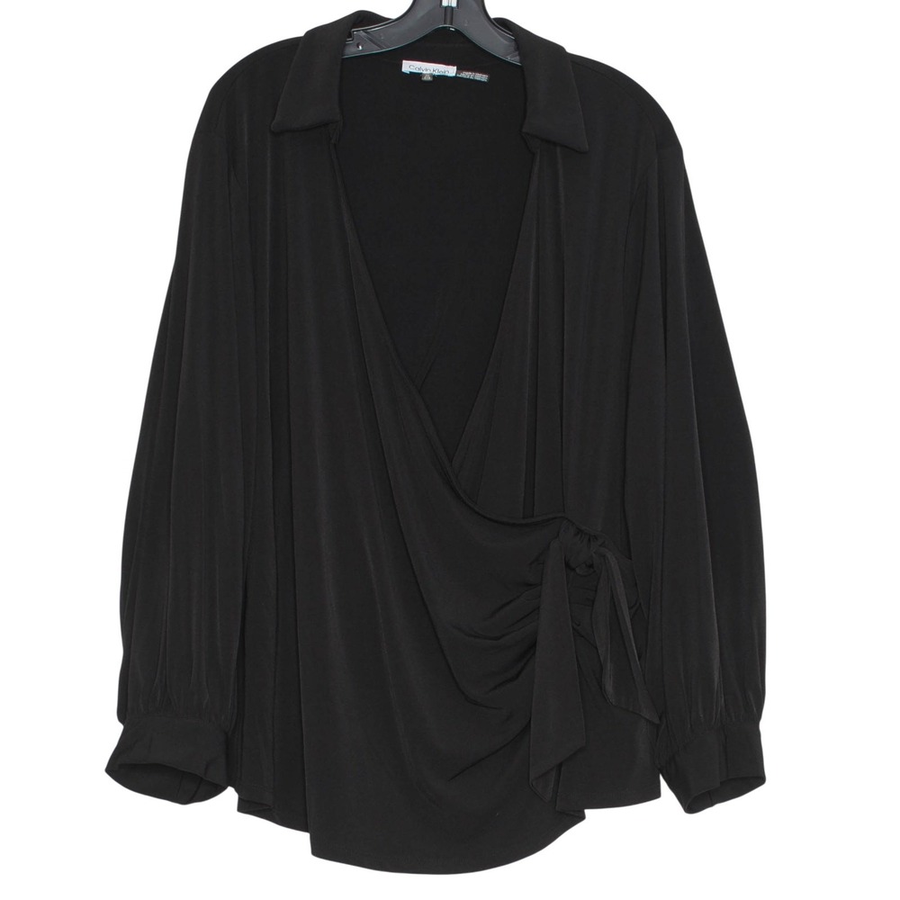 Calvin Klein Top Wrap Minimalist Business Casual Office Workwear Black‎ Plus 2X